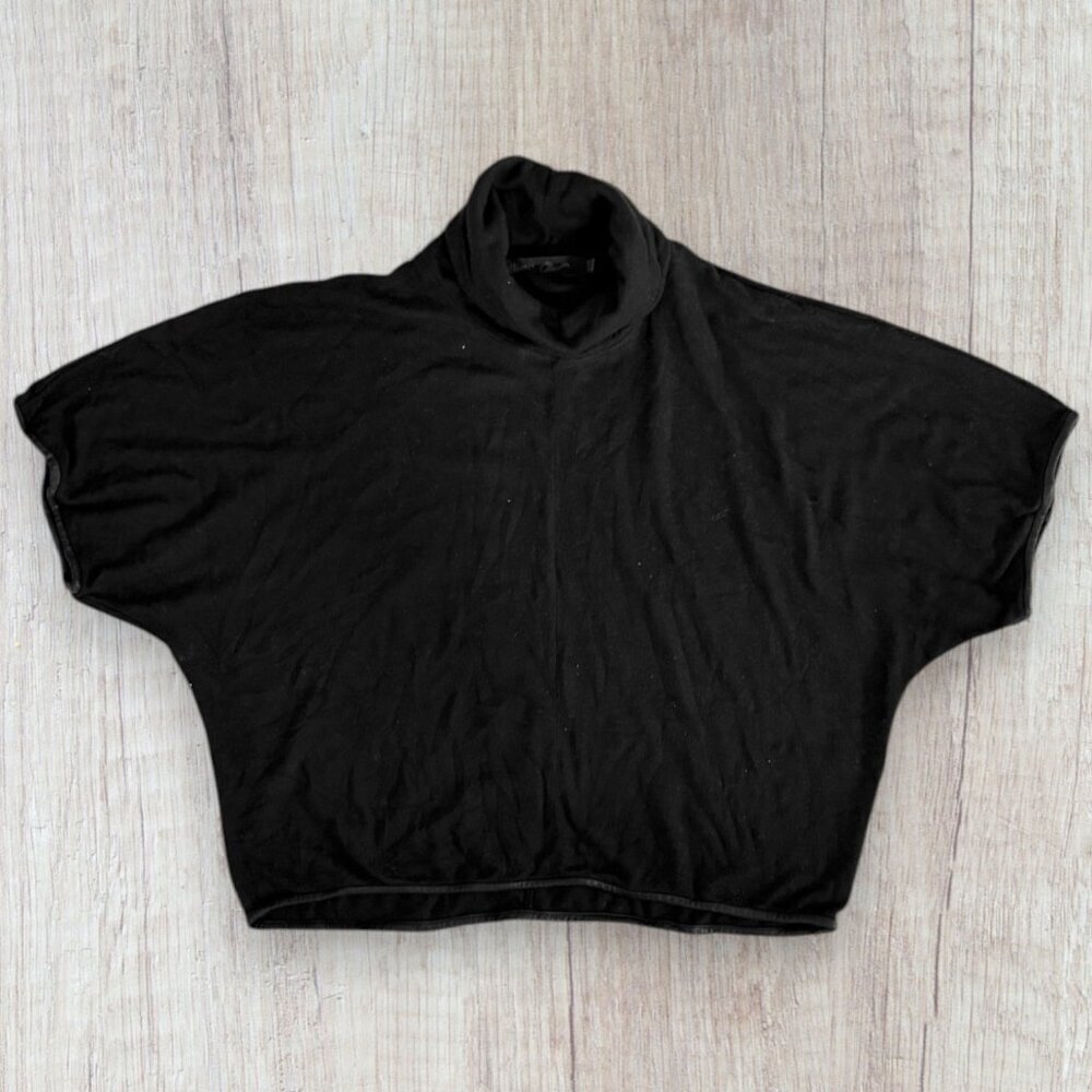 Alice + Olivia Stacey Bendet Black Knit Top Leather Trim Luxe Minimalist M